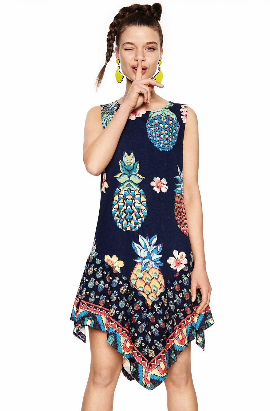 Desigual M Blue Tropical Pineapple Mini Dress Artistic Resort Swing